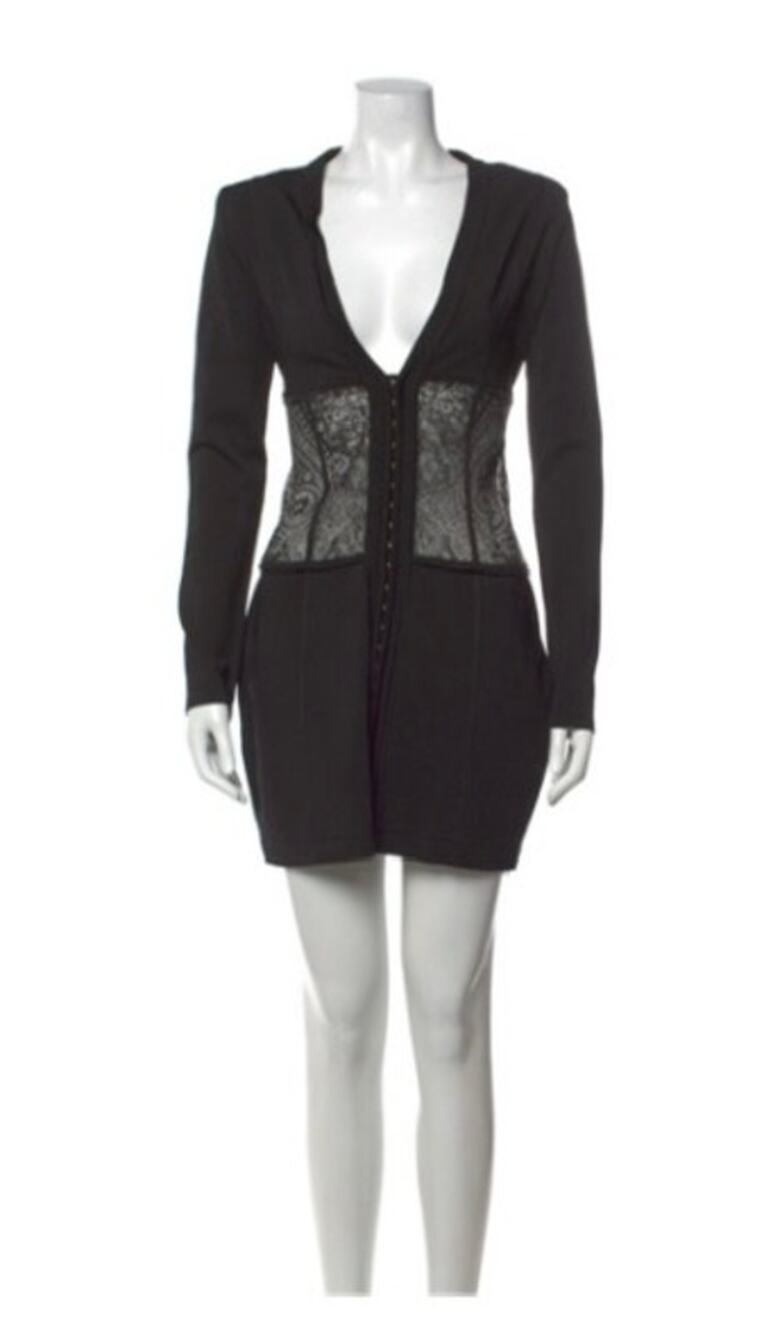 BALMAIN Black Paisley Lace Long Sleeve Corset Mini Dress Size 6